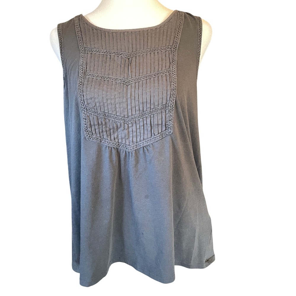 J. Crew Women Pintuck Pleated Lace Trim Sleeveless Top M Gray Boho Lagen